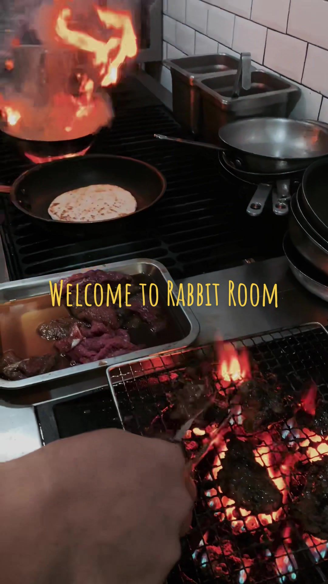 Rabbit Room kitchen with open flame cooking